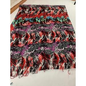 Women’s Vintage In Style Multicolor Printed Fringed Trim Rectangle Scarf Wrap.